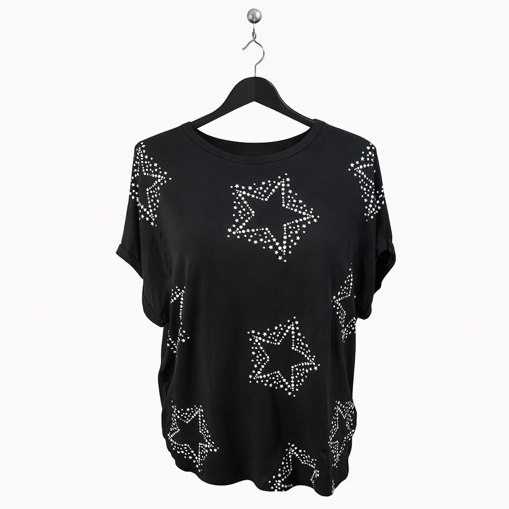 Buffalo David Britton - Black Short Sleeve Star Print Top - Size Large - Picture 10 of 10